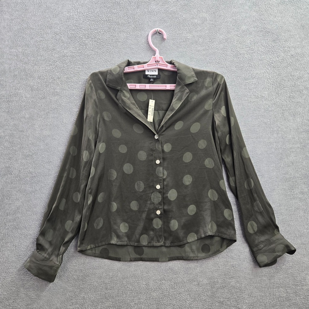 Madewell Women Sleepwear XS Green Jacquard Dot Pajama Shirt Button Up Collar NWT